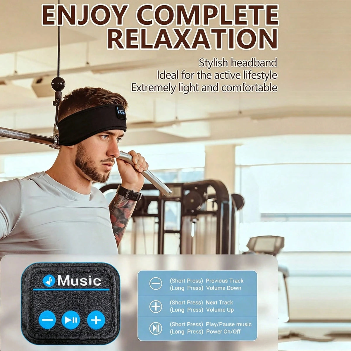 HITOZON Wireless Sports Headphones with Ultra-Thin High-Definition Stereo Speakers, Unisex, Suitable for Sleep, Workout, Jogging, Yoga, Insomnia, Air Travel, Meditation and More
