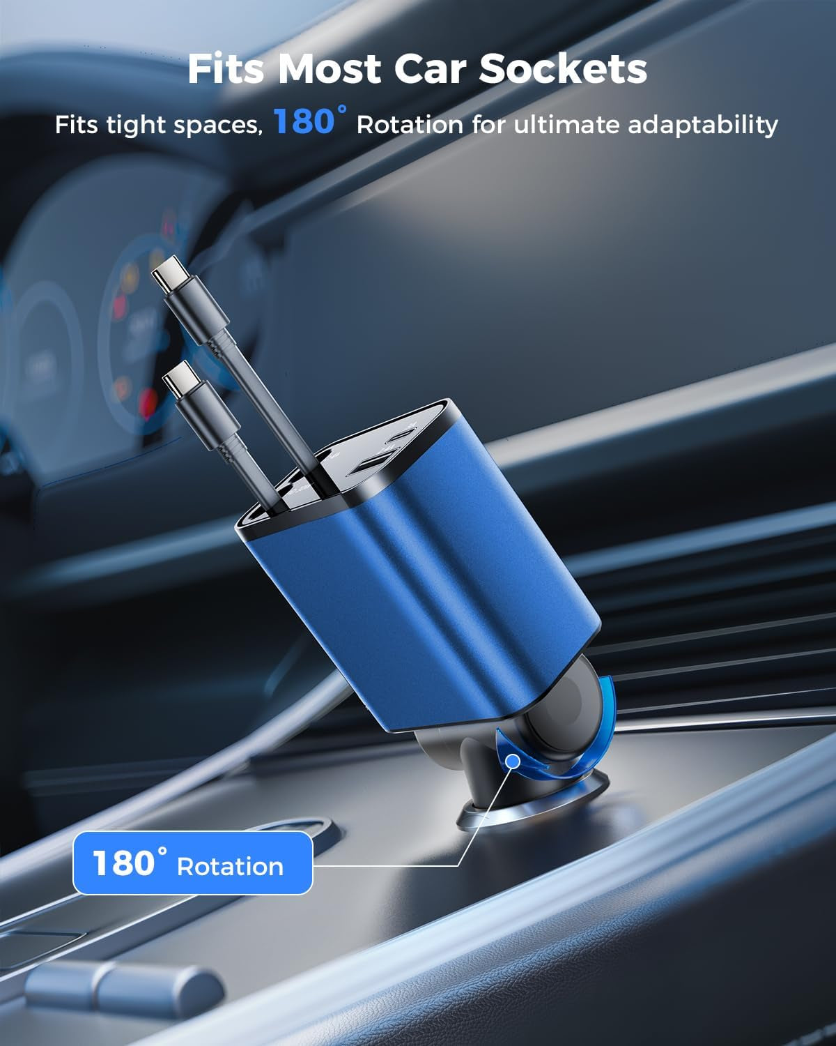 Retractable Car Charger,  99W Car Phone Charger with Dual Cables