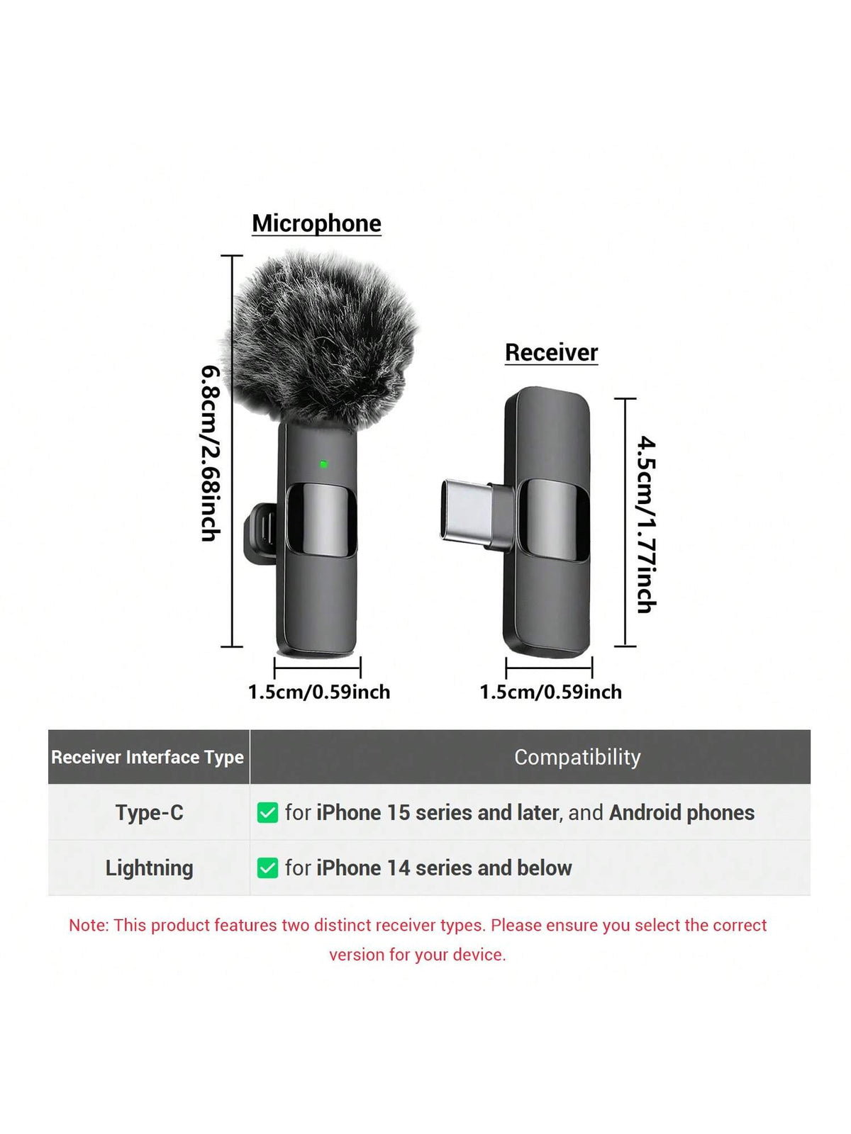 HITOZON Wireless Lavalier Microphone Compatible with Iphone/Android, Plug and Play Omnidirectional Clip-On Microphone, Suitable for Podcast, Vlog, Interview, Teaching and Video Recording