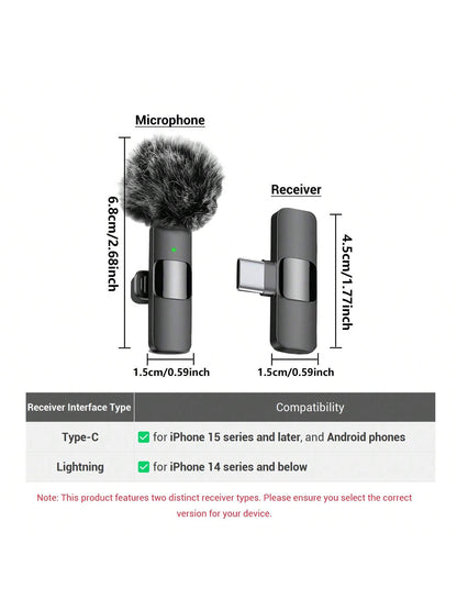 HITOZON Wireless Lavalier Microphone Compatible with Iphone/Android, Plug and Play Omnidirectional Clip-On Microphone, Suitable for Podcast, Vlog, Interview, Teaching and Video Recording
