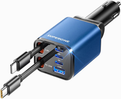 Retractable Car Charger,  99W Car Phone Charger with Dual Cables