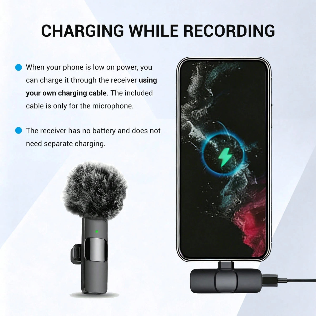 HITOZON Wireless Lavalier Microphone Compatible with Iphone/Android, Plug and Play Omnidirectional Clip-On Microphone, Suitable for Podcast, Vlog, Interview, Teaching and Video Recording