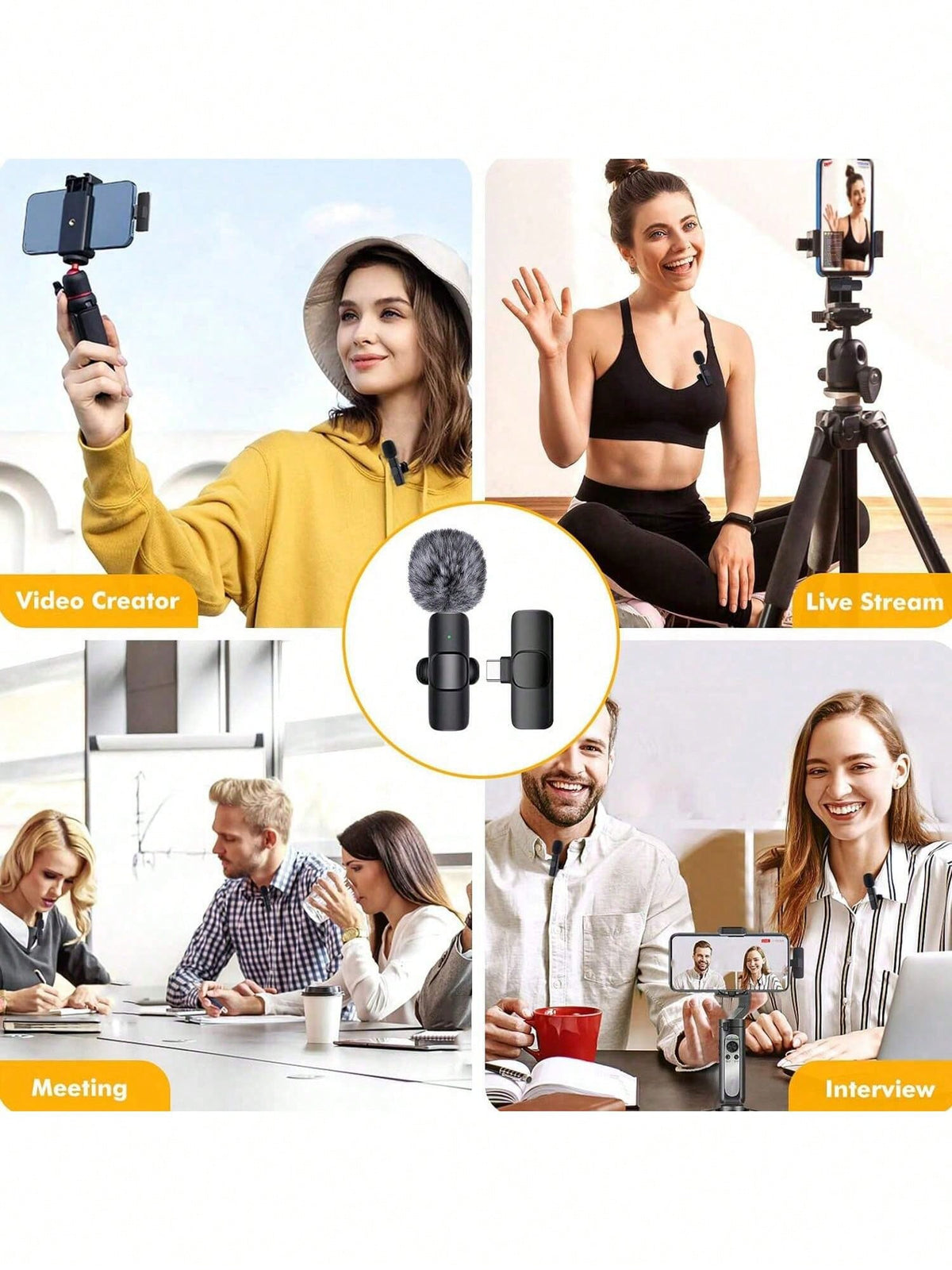 HITOZON Wireless Lavalier Microphone Compatible with Iphone/Android, Plug and Play Omnidirectional Clip-On Microphone, Suitable for Podcast, Vlog, Interview, Teaching and Video Recording
