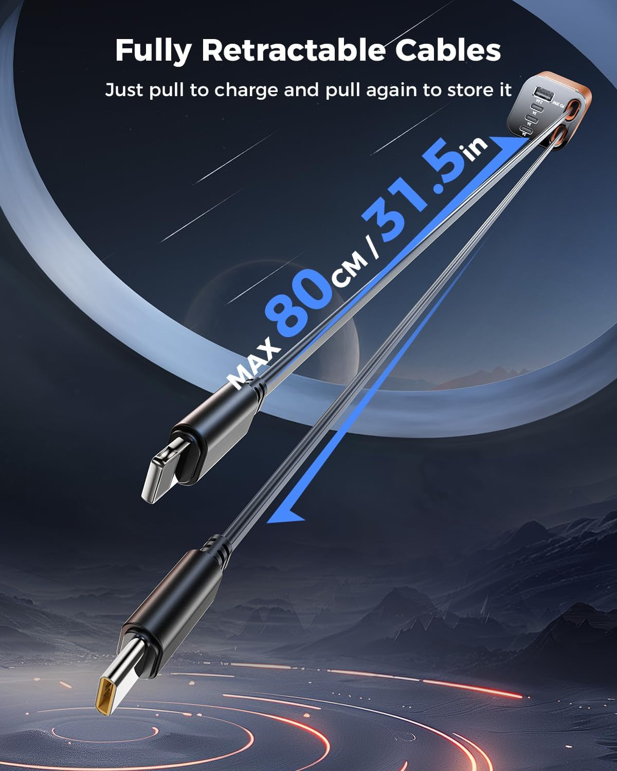 [Upgraded] 6 in 1 Retractable Car Charger with USB-C & Apple Cables
