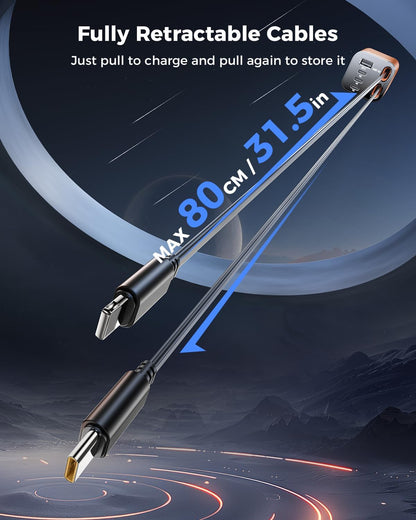[Upgraded] 6 in 1 Retractable Car Charger with USB-C & Apple Cables