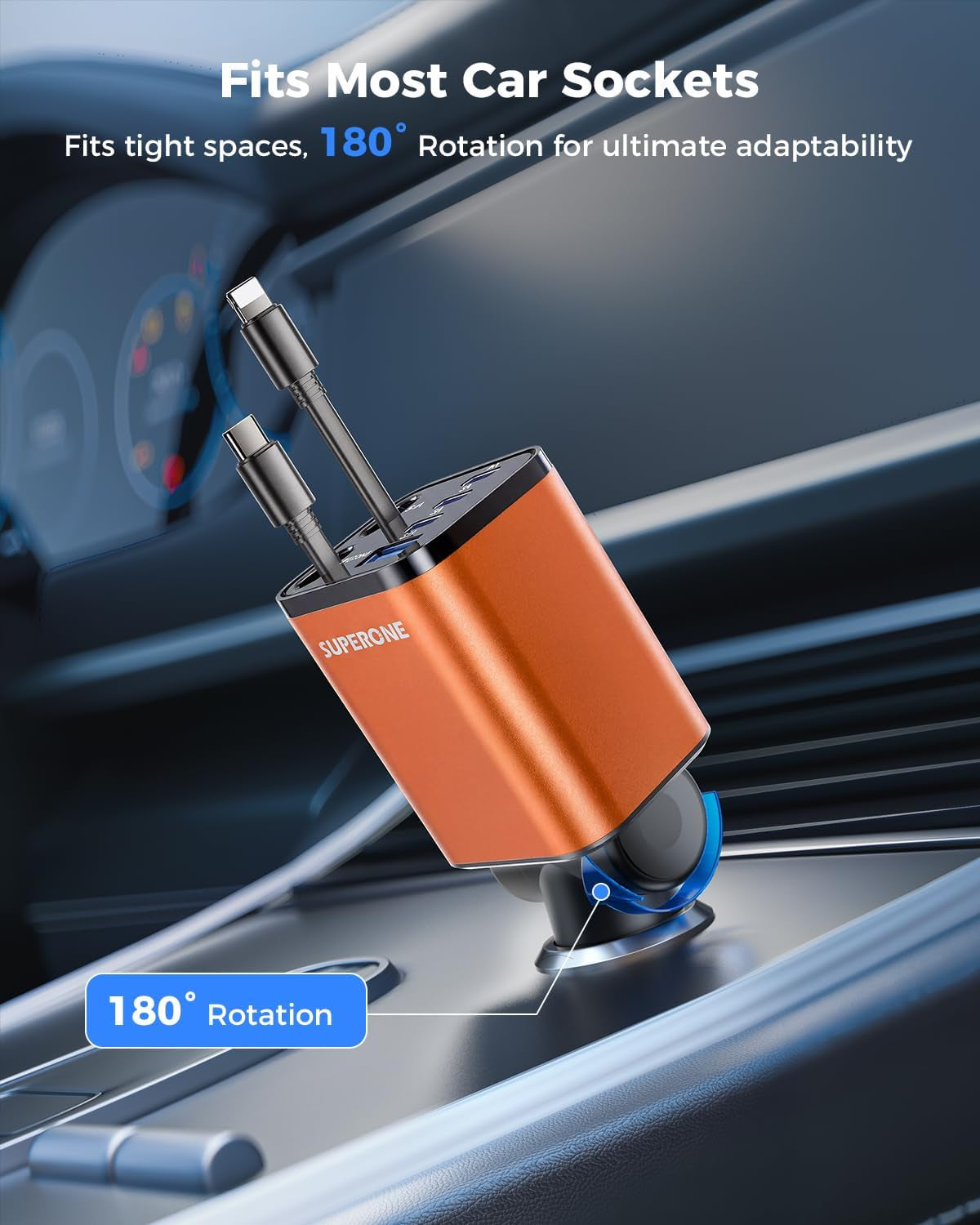 [Upgraded] 6 in 1 Retractable Car Charger with USB-C & Apple Cables