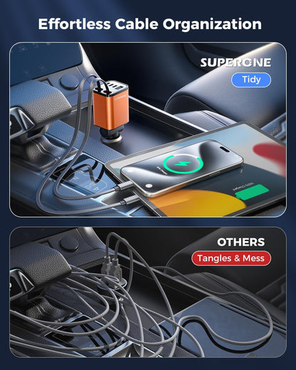 [Upgraded] 6 in 1 Retractable Car Charger with USB-C & Apple Cables